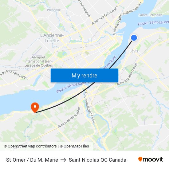 St-Omer / Du M.-Marie to Saint Nicolas QC Canada map