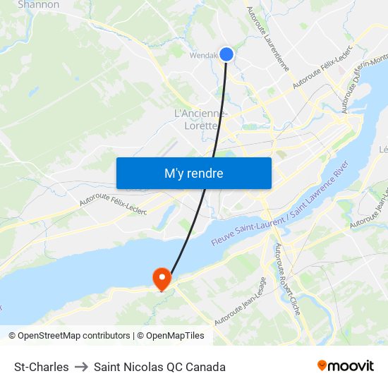 St-Charles to Saint Nicolas QC Canada map