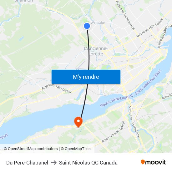 Du Père-Chabanel to Saint Nicolas QC Canada map