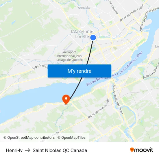 Henri-Iv to Saint Nicolas QC Canada map
