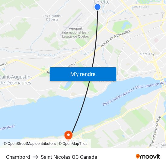Chambord to Saint Nicolas QC Canada map