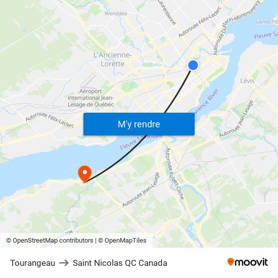 Tourangeau to Saint Nicolas QC Canada map