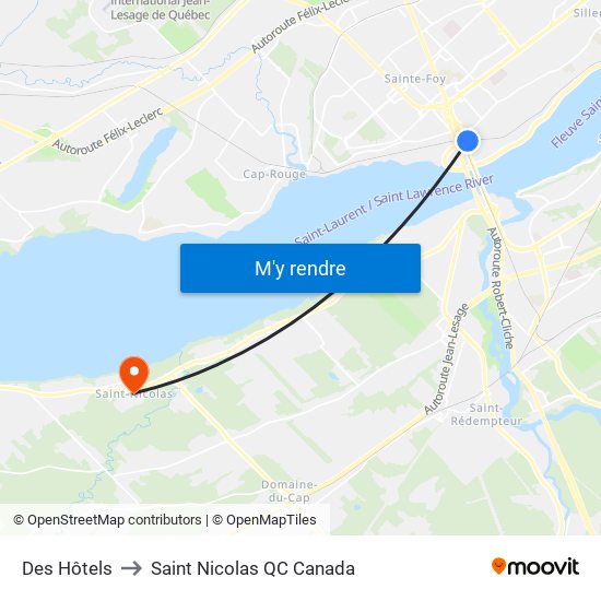 Des Hôtels to Saint Nicolas QC Canada map