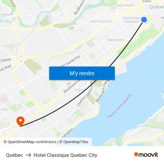 Québec to Hotel Classique Quebec City map