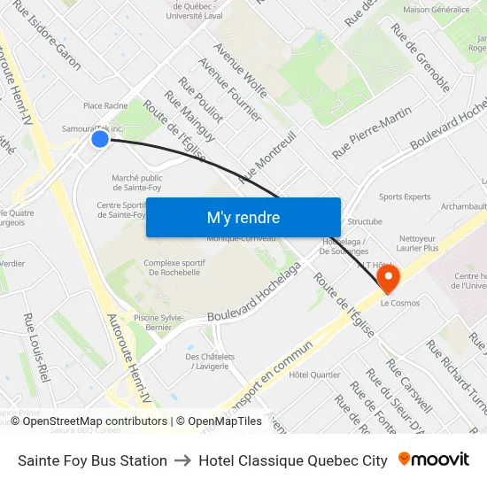 Sainte Foy Bus Station to Hotel Classique Quebec City map