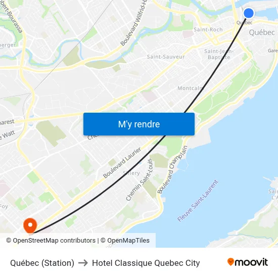 Québec (Station) to Hotel Classique Quebec City map