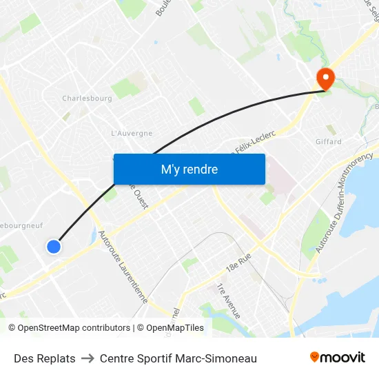 Des Replats to Centre Sportif Marc-Simoneau map