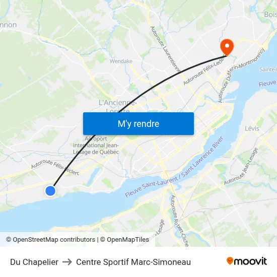 Du Chapelier to Centre Sportif Marc-Simoneau map