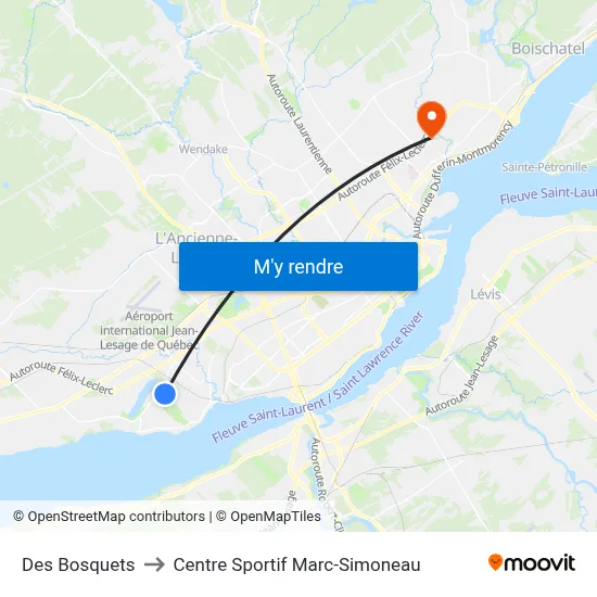 Des Bosquets to Centre Sportif Marc-Simoneau map