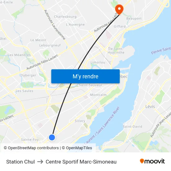 Station Chul to Centre Sportif Marc-Simoneau map