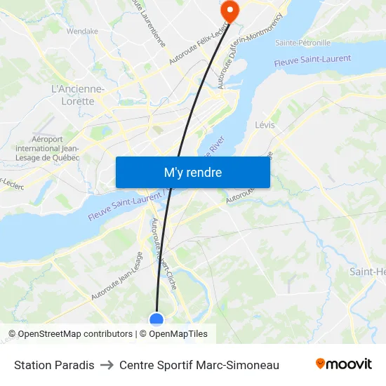 Station Paradis to Centre Sportif Marc-Simoneau map