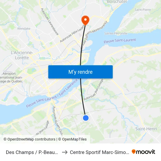 Des Champs / P.-Beaumont to Centre Sportif Marc-Simoneau map