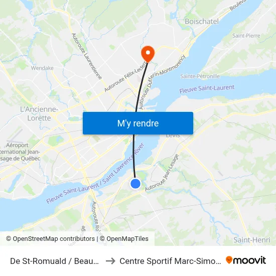 De St-Romuald / Beaumont to Centre Sportif Marc-Simoneau map