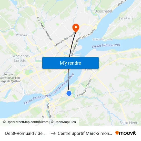 De St-Romuald / 3e Rue to Centre Sportif Marc-Simoneau map