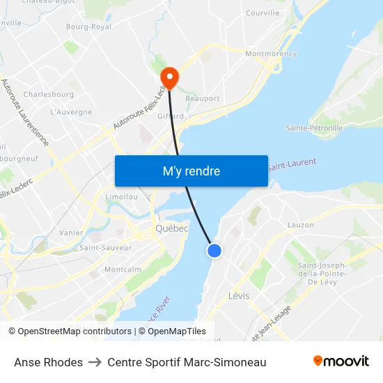 Anse Rhodes to Centre Sportif Marc-Simoneau map