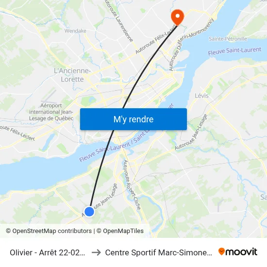 Olivier - Arrêt 22-0275 to Centre Sportif Marc-Simoneau map