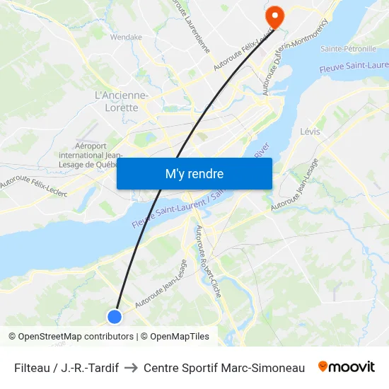Filteau / J.-R.-Tardif to Centre Sportif Marc-Simoneau map