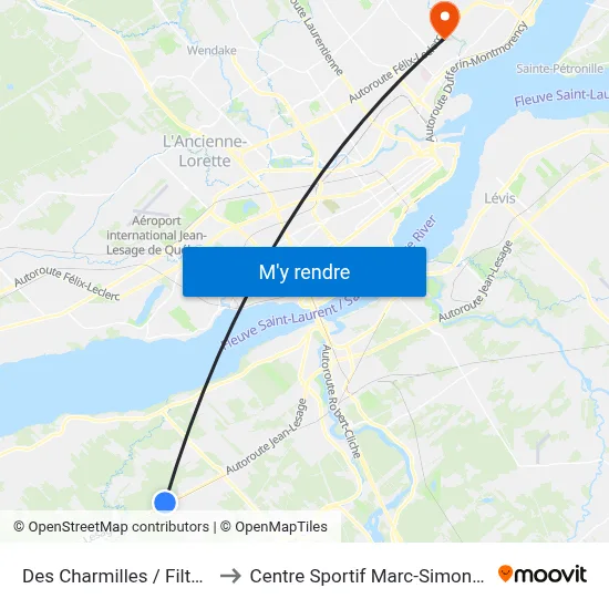 Des Charmilles / Filteau to Centre Sportif Marc-Simoneau map