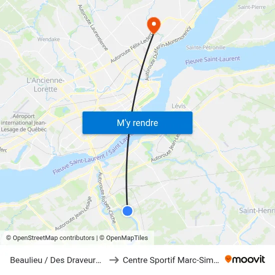 Beaulieu / Des Draveurs Nord to Centre Sportif Marc-Simoneau map