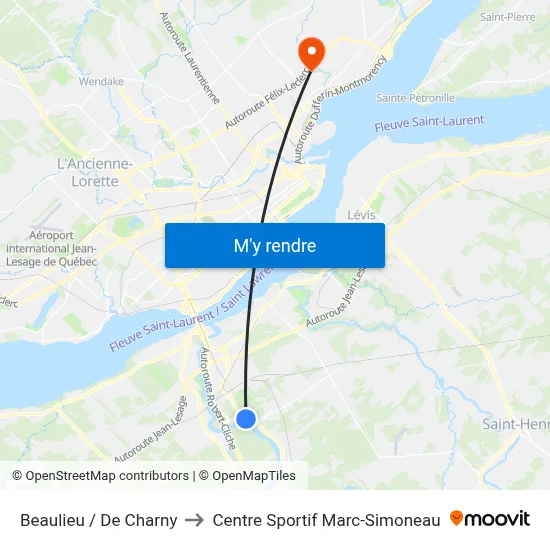 Beaulieu / De Charny to Centre Sportif Marc-Simoneau map