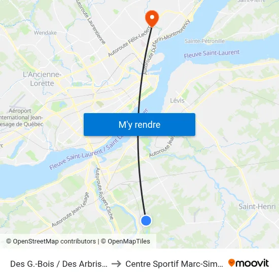 Des G.-Bois / Des Arbrisseaux to Centre Sportif Marc-Simoneau map