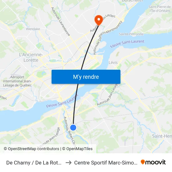 De Charny / De La Rotonde to Centre Sportif Marc-Simoneau map