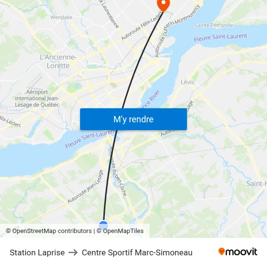 Station Laprise to Centre Sportif Marc-Simoneau map