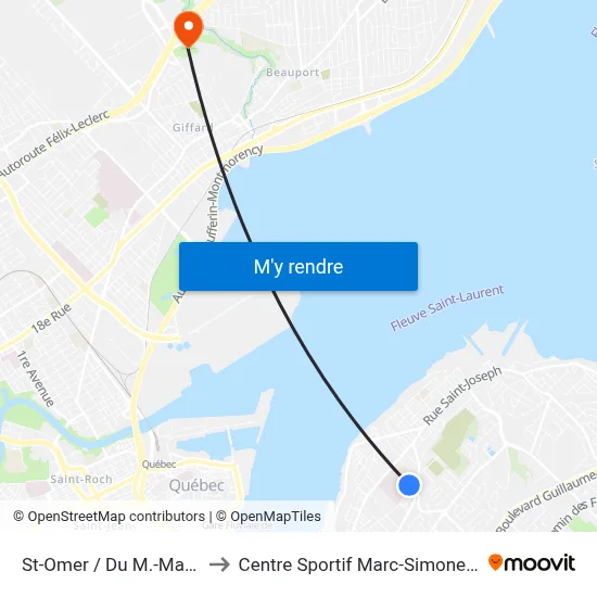 St-Omer / Du M.-Marie to Centre Sportif Marc-Simoneau map