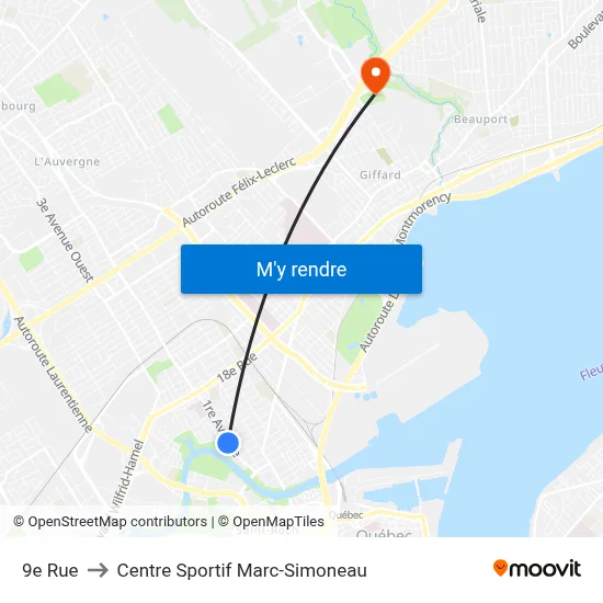 9e Rue to Centre Sportif Marc-Simoneau map