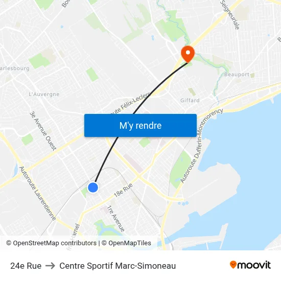 24e Rue to Centre Sportif Marc-Simoneau map
