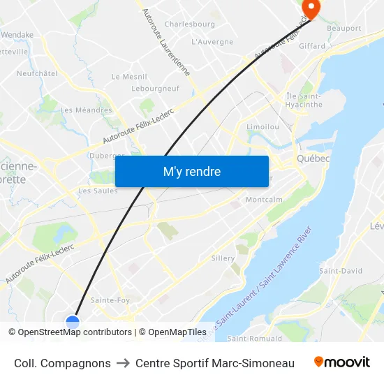 Coll. Compagnons to Centre Sportif Marc-Simoneau map