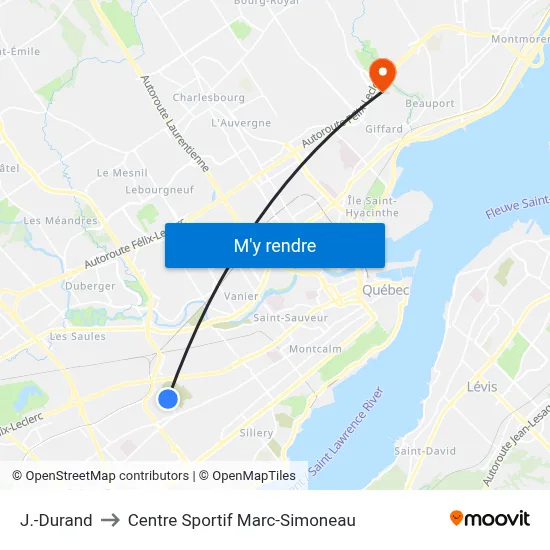 J.-Durand to Centre Sportif Marc-Simoneau map