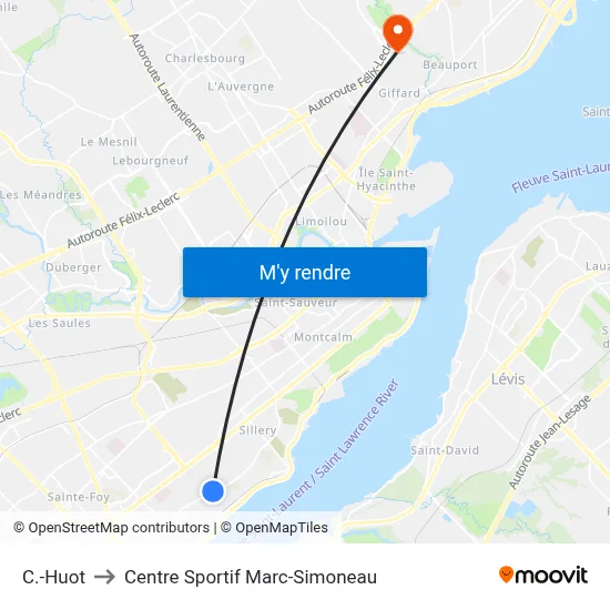 C.-Huot to Centre Sportif Marc-Simoneau map
