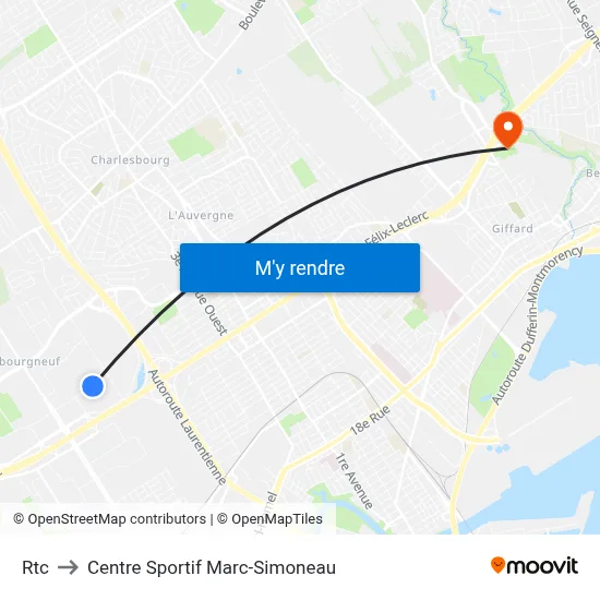 Rtc to Centre Sportif Marc-Simoneau map