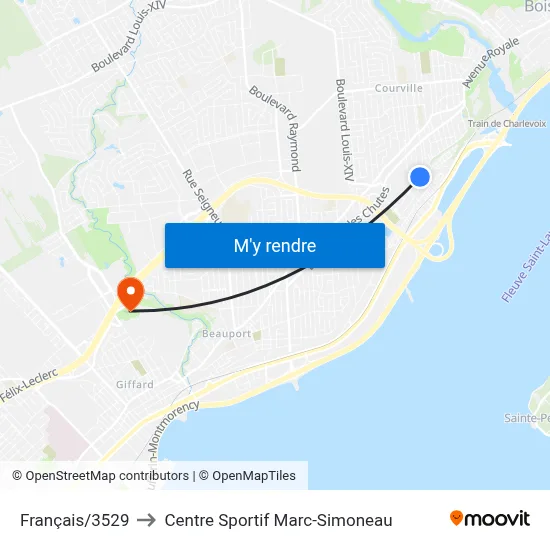 Français/3529 to Centre Sportif Marc-Simoneau map