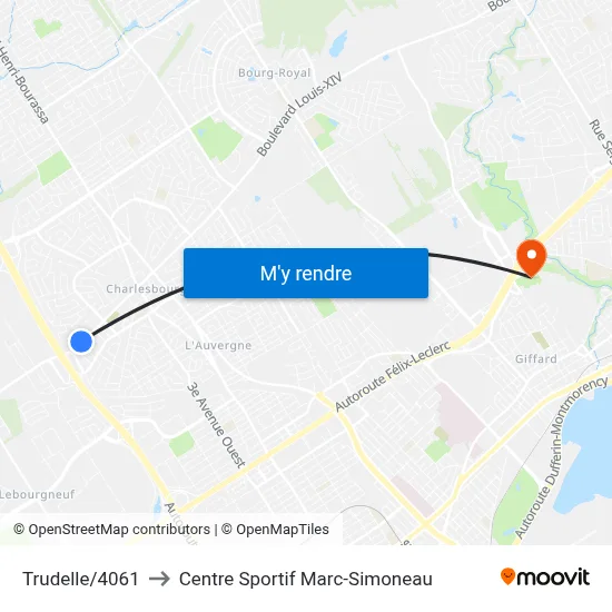 Trudelle/4061 to Centre Sportif Marc-Simoneau map