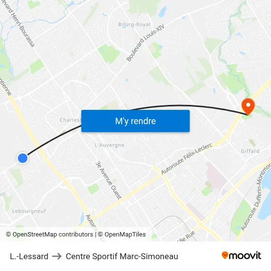 L.-Lessard to Centre Sportif Marc-Simoneau map