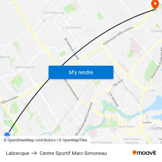Labrecque to Centre Sportif Marc-Simoneau map
