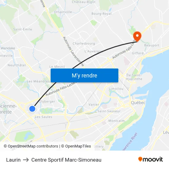 Laurin to Centre Sportif Marc-Simoneau map