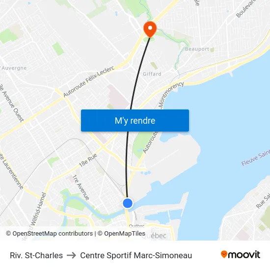 Riv. St-Charles to Centre Sportif Marc-Simoneau map