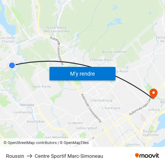 Roussin to Centre Sportif Marc-Simoneau map