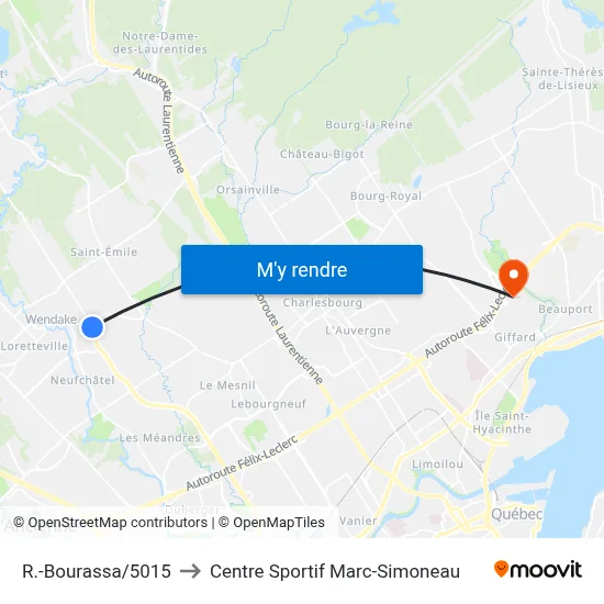 R.-Bourassa/5015 to Centre Sportif Marc-Simoneau map
