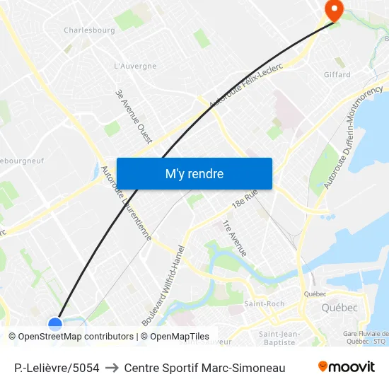 P.-Lelièvre/5054 to Centre Sportif Marc-Simoneau map