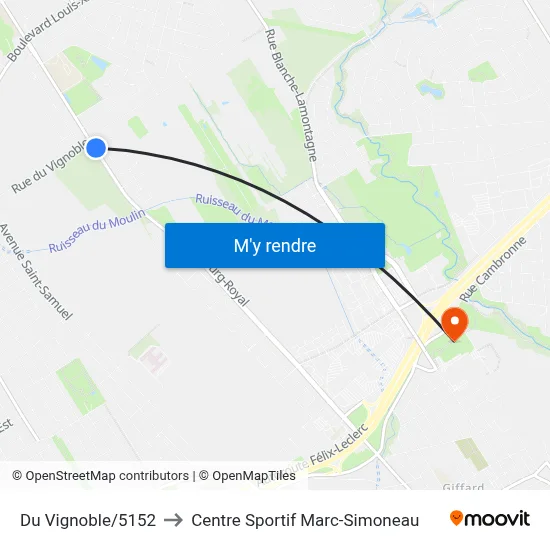 Du Vignoble/5152 to Centre Sportif Marc-Simoneau map