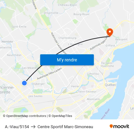 A.-Viau/5154 to Centre Sportif Marc-Simoneau map