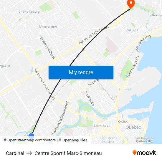 Cardinal to Centre Sportif Marc-Simoneau map