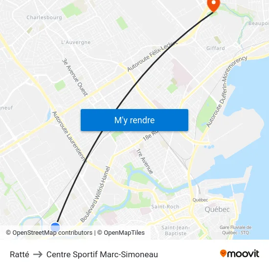Ratté to Centre Sportif Marc-Simoneau map