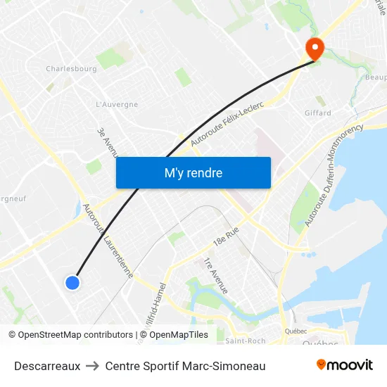 Descarreaux to Centre Sportif Marc-Simoneau map
