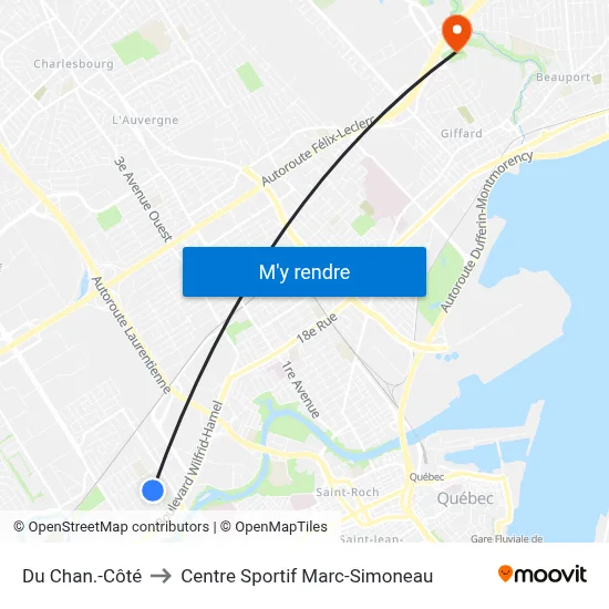 Du Chan.-Côté to Centre Sportif Marc-Simoneau map