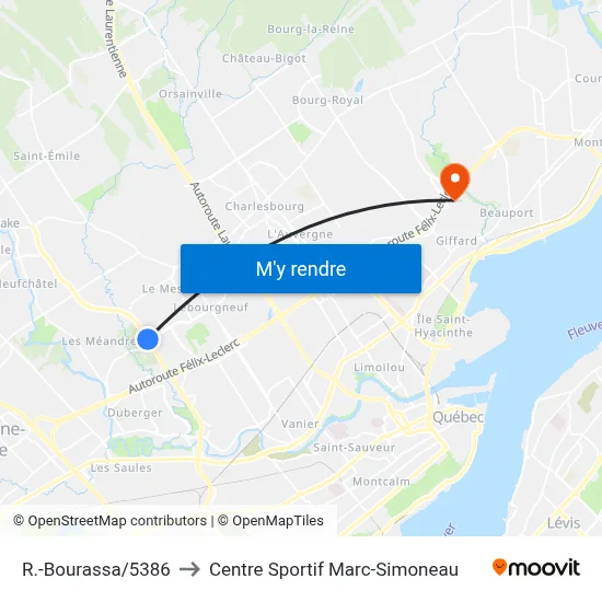 R.-Bourassa/5386 to Centre Sportif Marc-Simoneau map